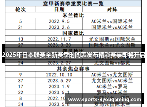 2025年日本联赛全新赛季时间表发布精彩赛事即将开启