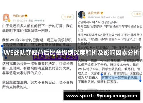 WE战队夺冠背后比赛级别深度解析及影响因素分析