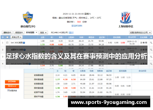 足球心水指数的含义及其在赛事预测中的应用分析